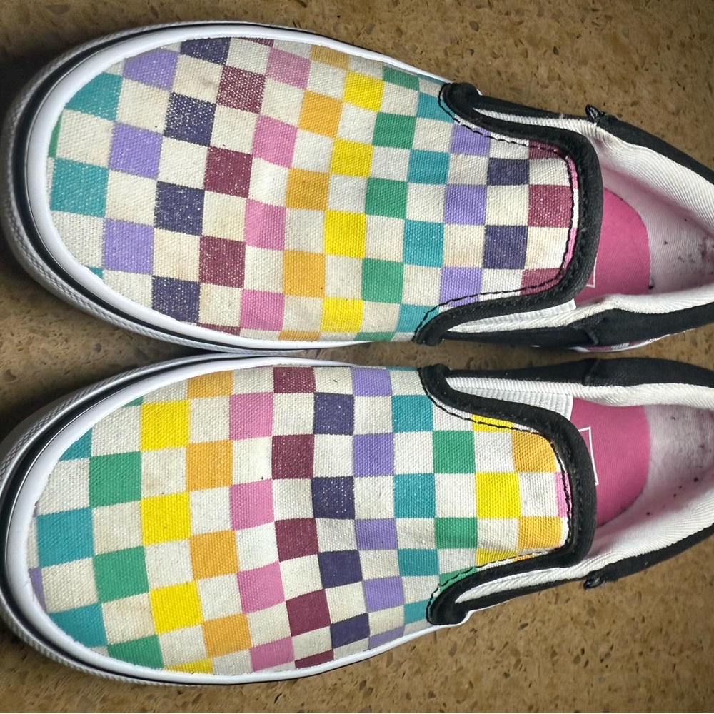 Vans rainbow checkered low tops.